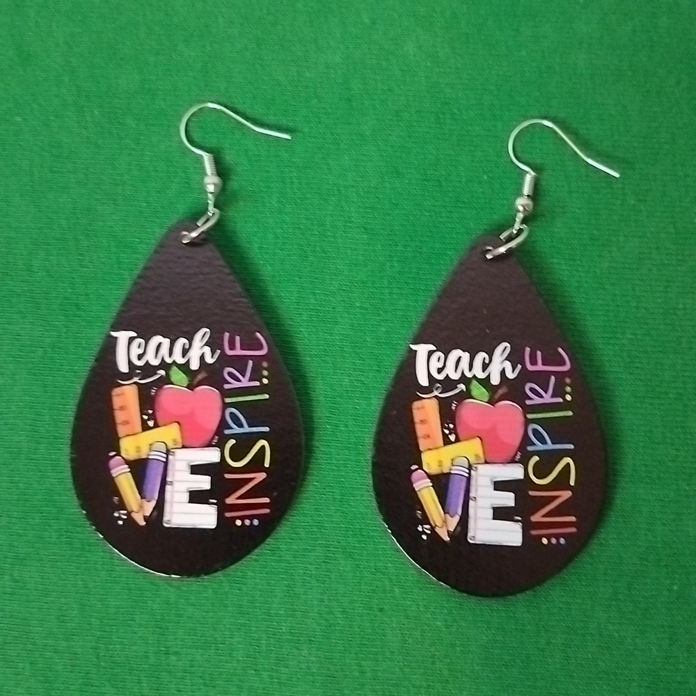 Double-Sided "Teach, Love, Inspire" Pierced Earrings